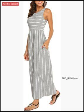 Sleeveless Striped Maxi Dress with Pockets, Casual Flowy Summer Dress
